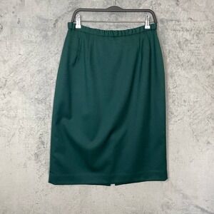 Vintage 80s Dark Academia Virgin Wool Midi Pencil Skirt Green 12 Medium School